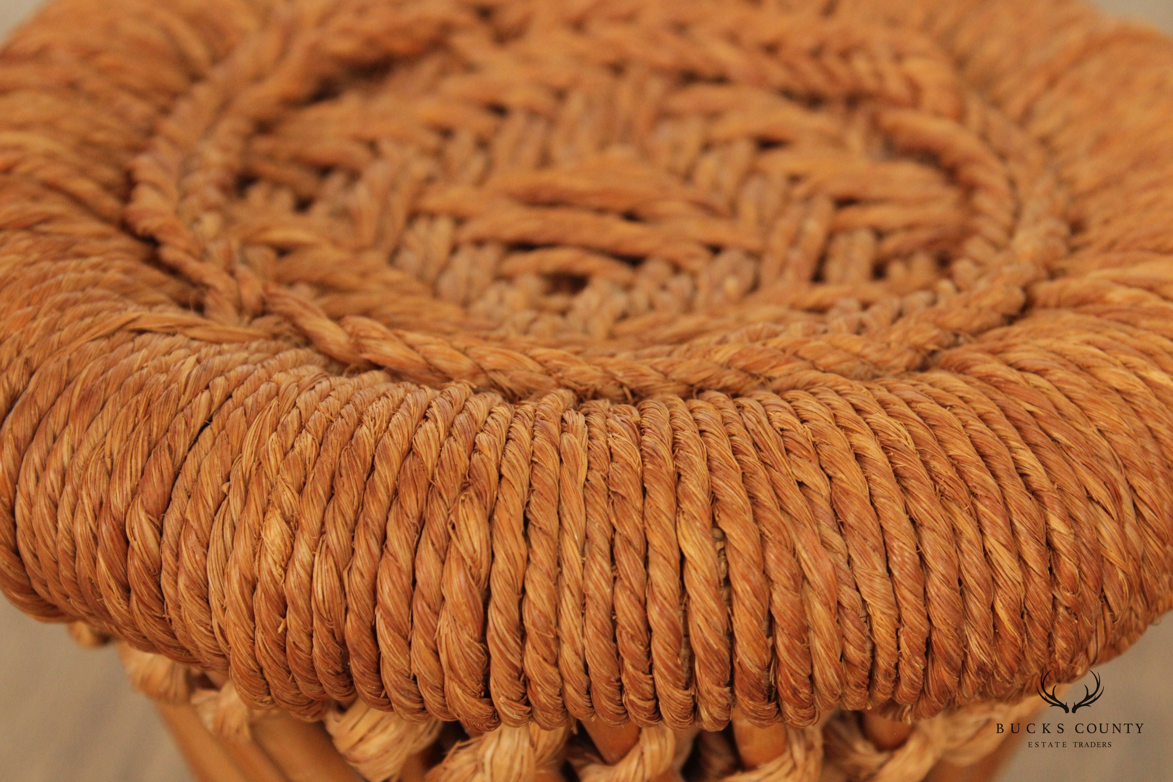 Woven Rattan Pedestal Coffee Table and Two Stands