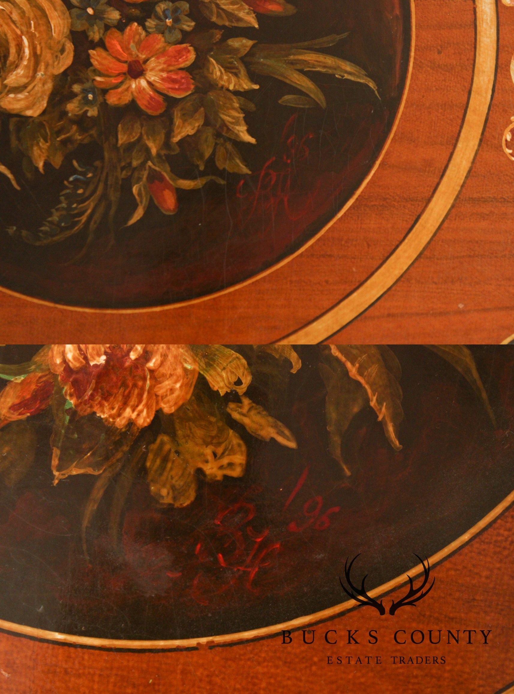 1930's Fine Quality Adams Style Hand Painted Pair Satinwood Side Tables