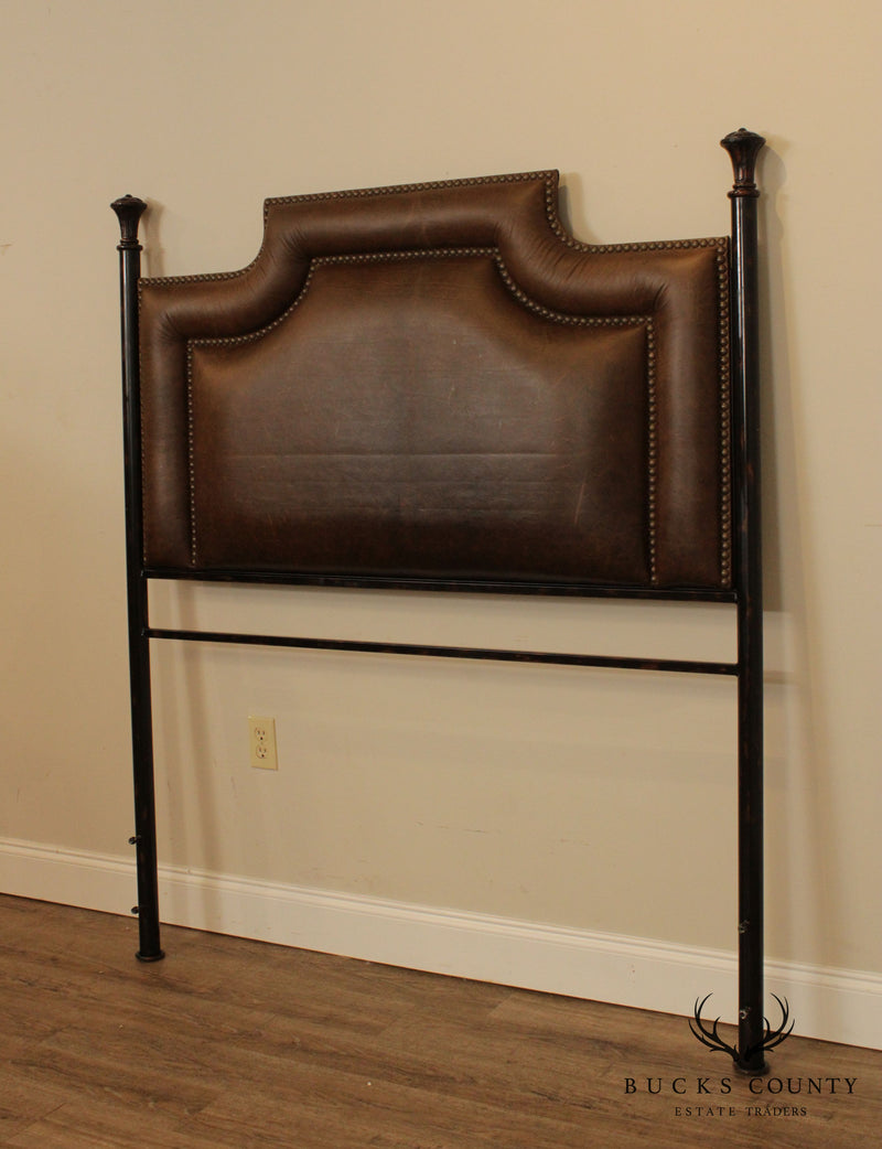 Quality Wrought Iron & Brown Leather Full Size Headboard