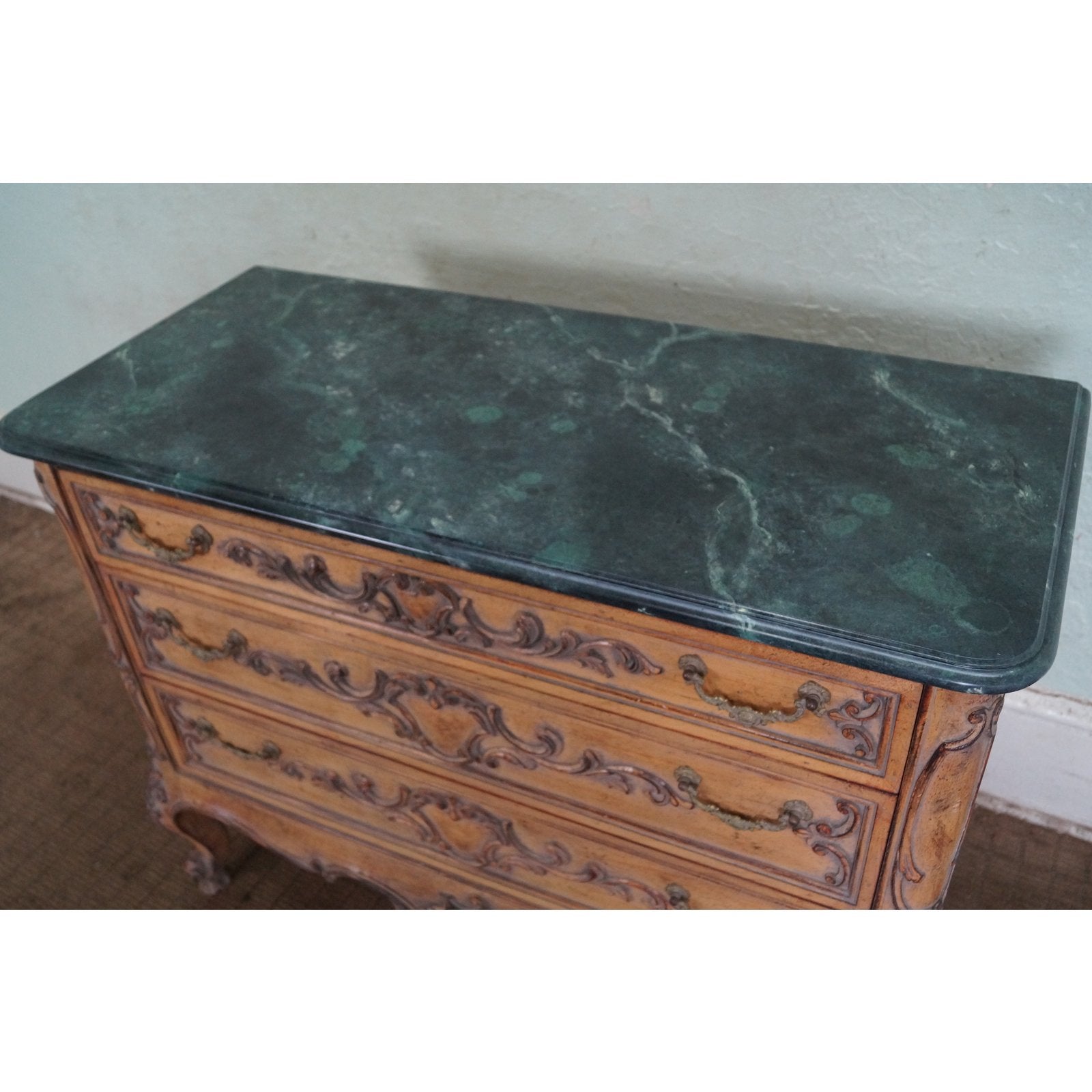 Vintage Custom Quality Rococo Style Bachelors Chest w/ Faux Marble Painted Top