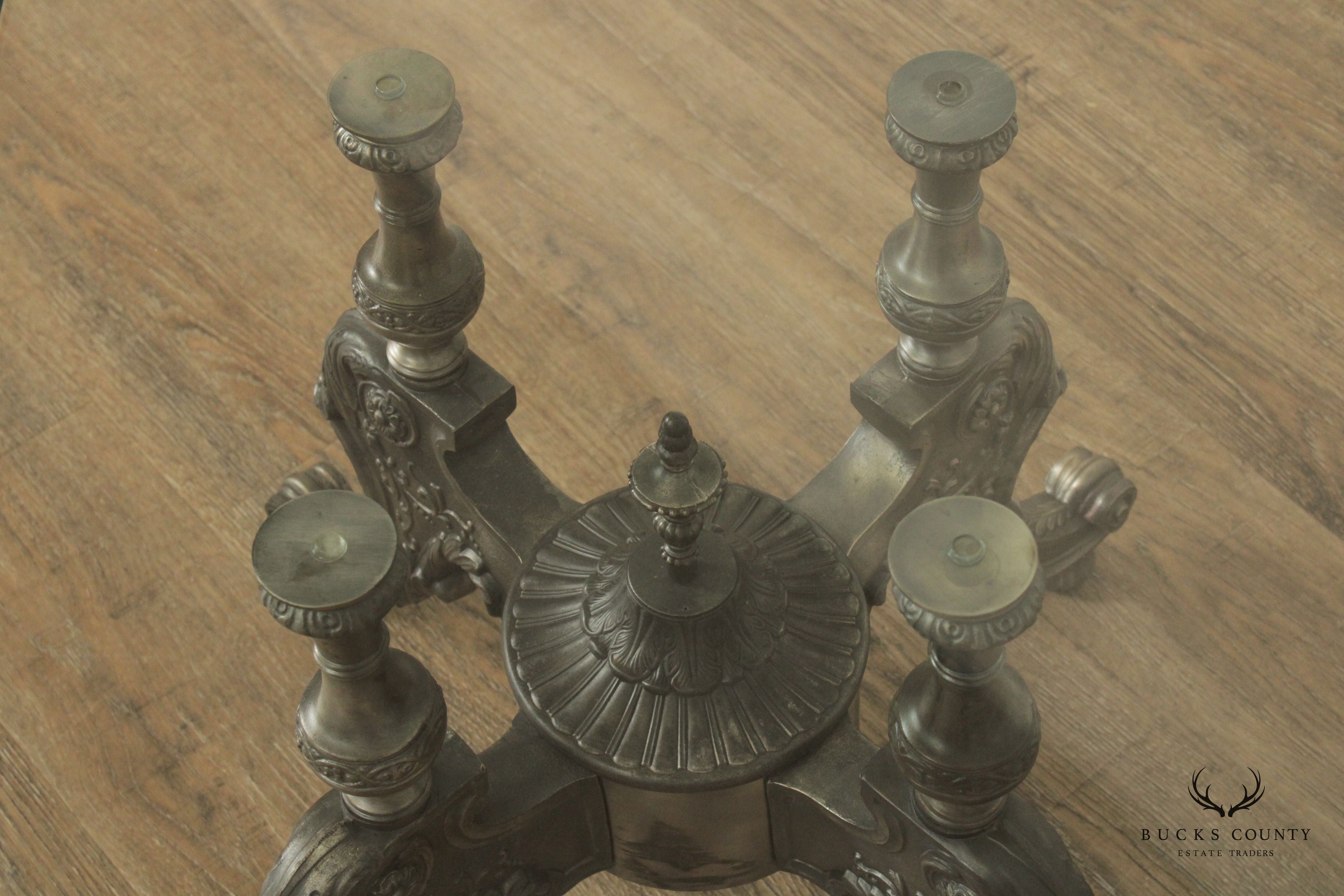 Victorian Style Pair of Cast Metal Glass-Top Coffee Tables