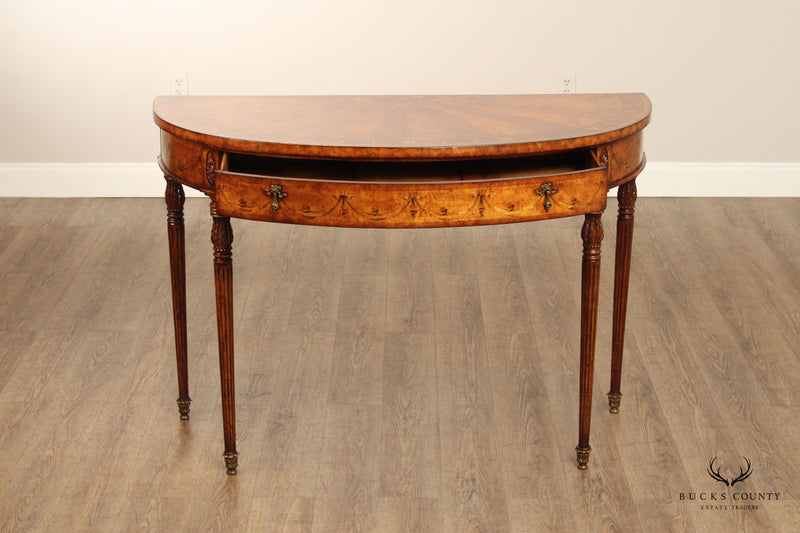 Adam Style Quality Inlaid Demilune Console Table