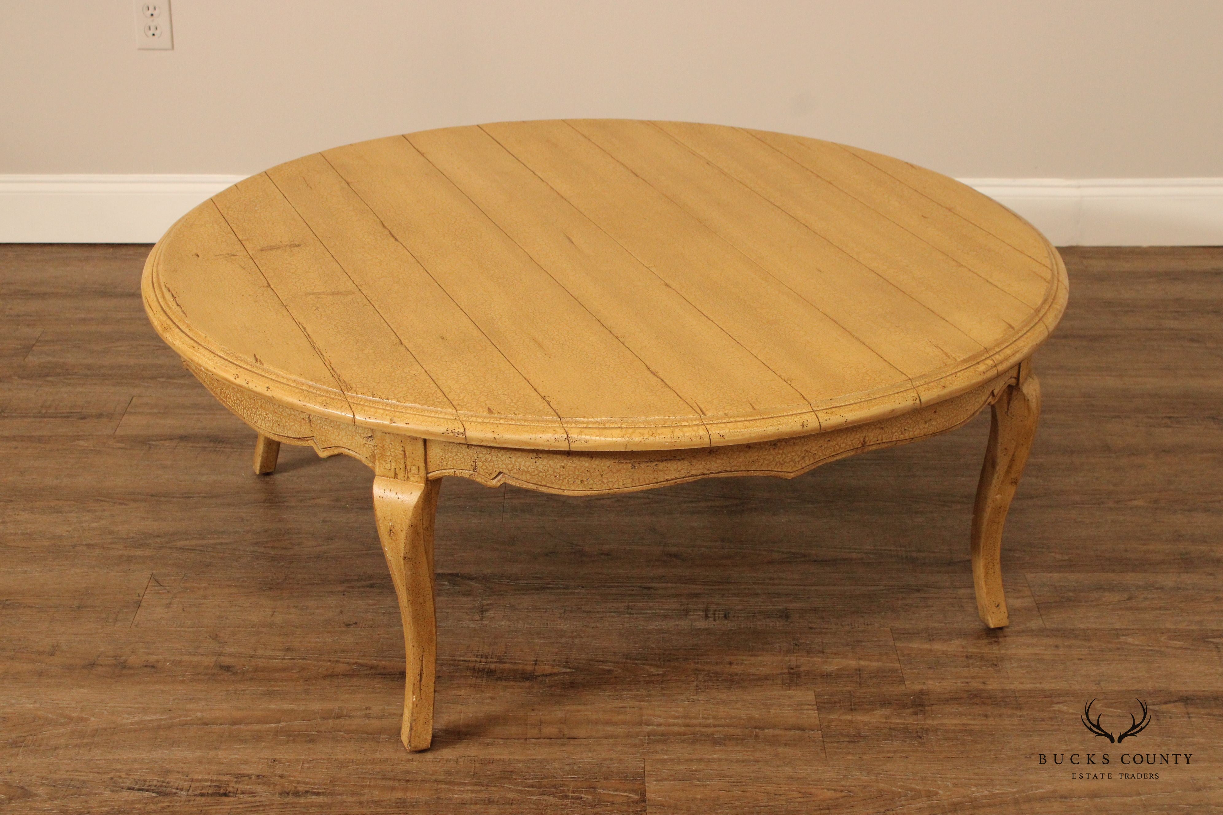 French Provincial Style Distress Painted Round Top Coffee Table