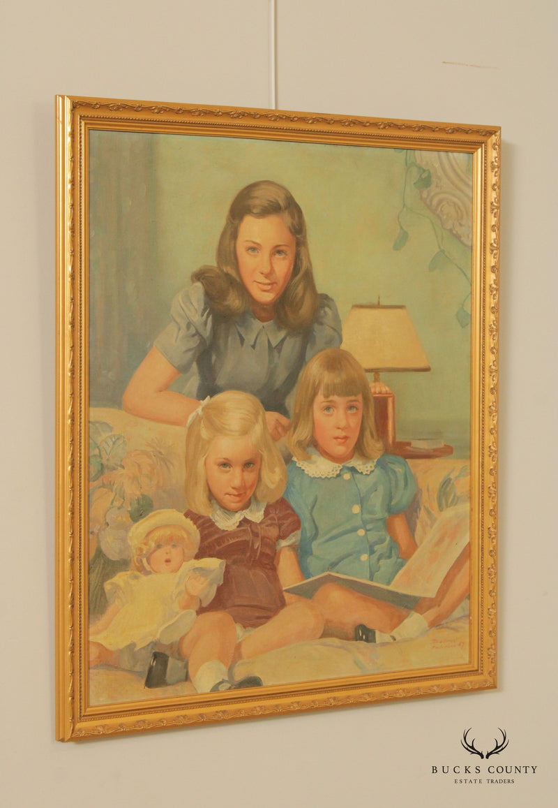 American 1940s Family Portrait Original Oil Painting, by Frederic Anderson