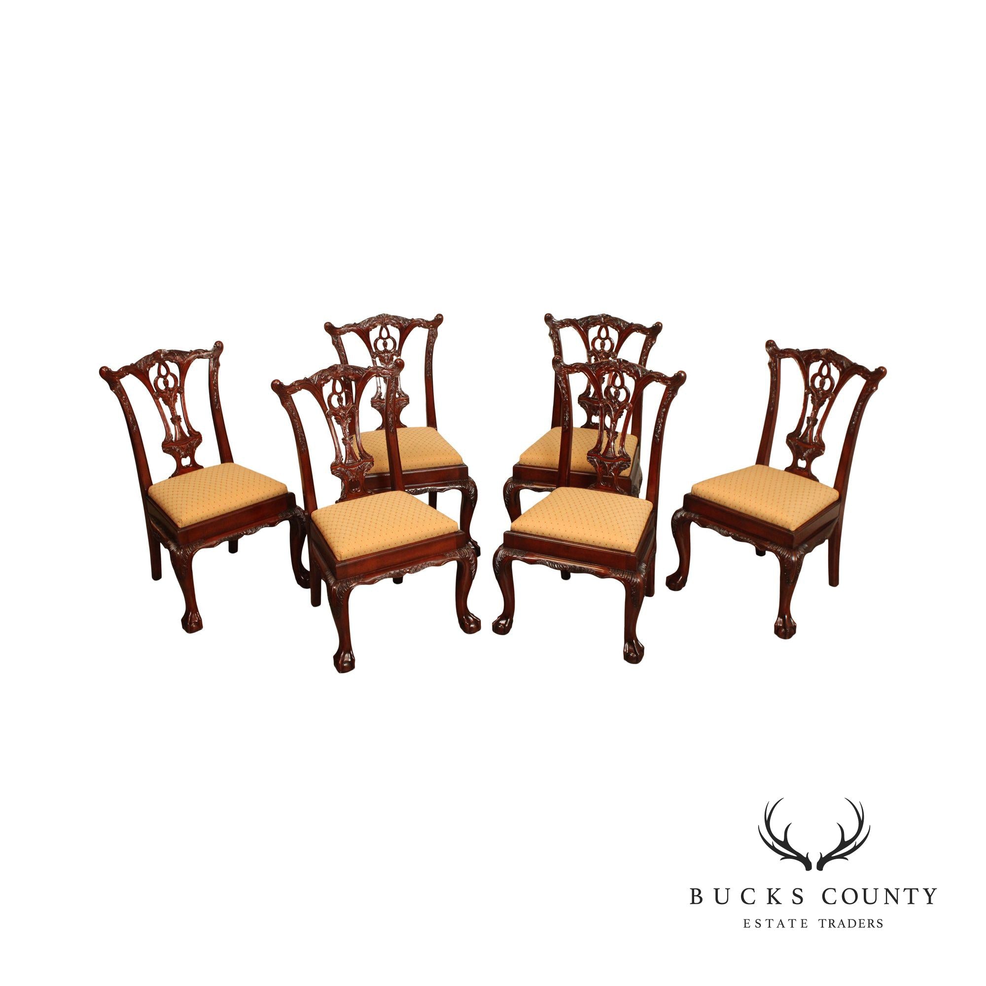 Hickory White Chippendale Style Set of Six Carved Mahogany Dining Chairs