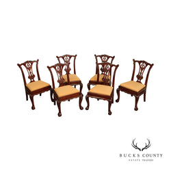 Hickory White Chippendale Style Set of Six Carved Mahogany Dining Chairs