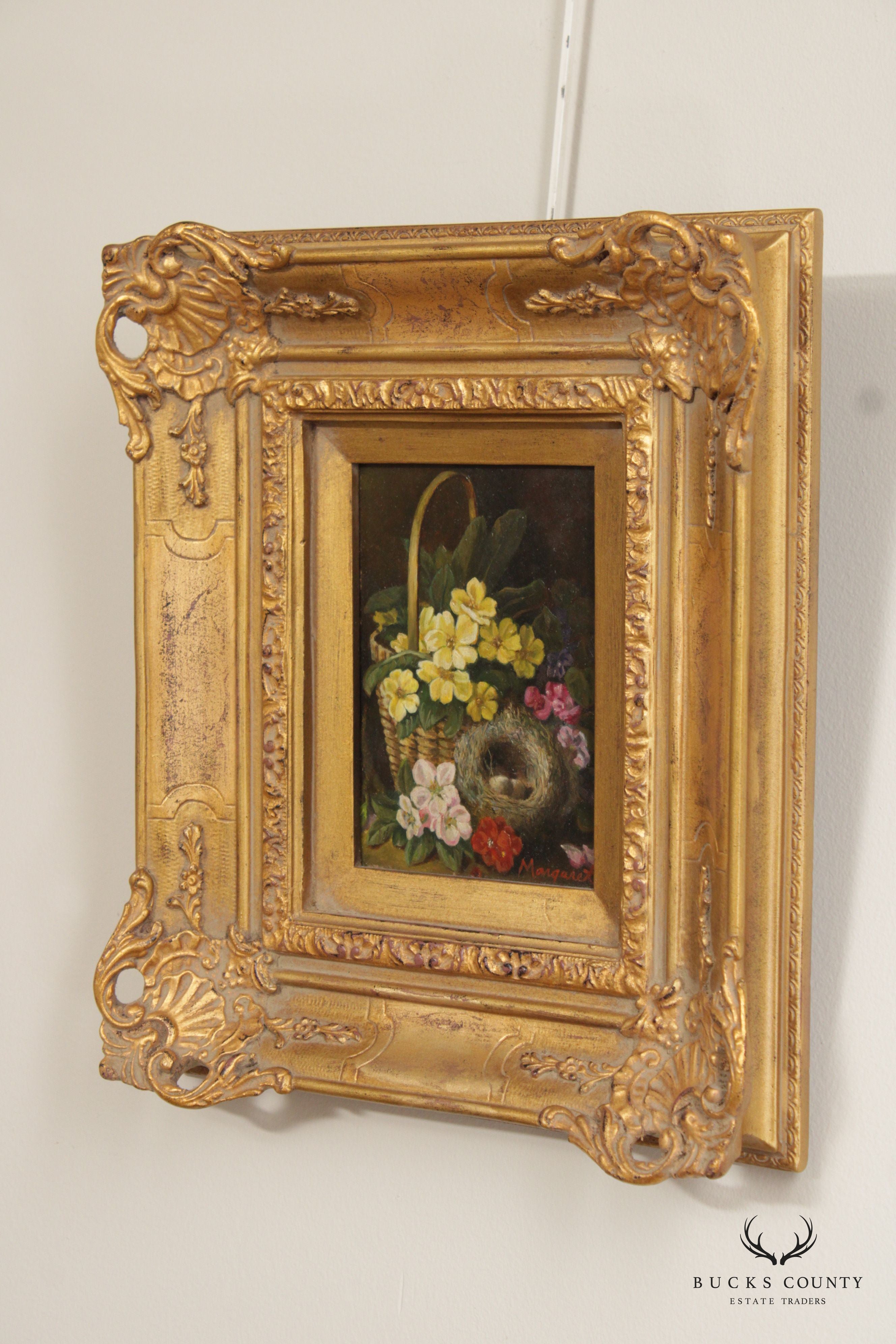 Traditional Floral Still Life Oil on Board, Signed 'Margaret'