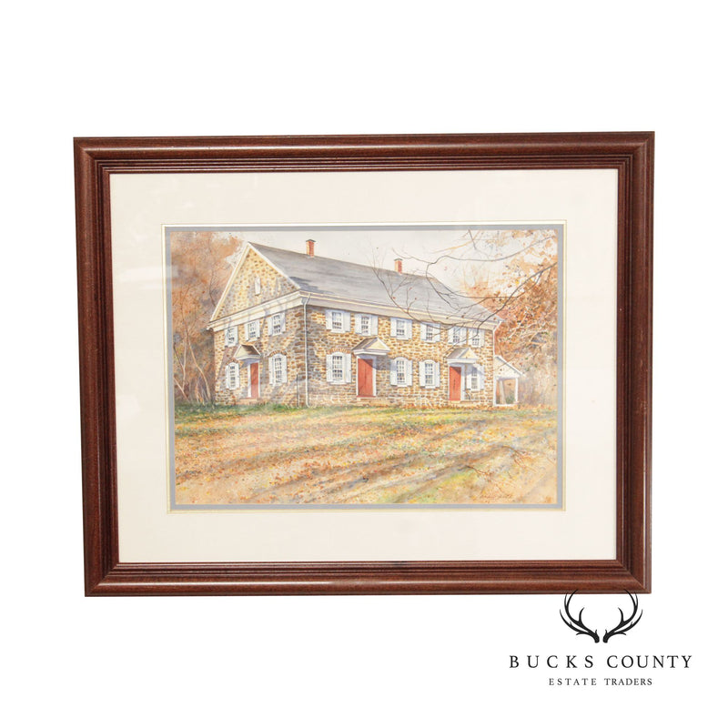 Sandy Busch 'Buckingham Friend Meeting House' Watercolor Print, Custom Framed
