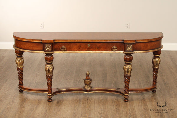 Italian Louis XVI Style Burlwood Demilune Console Table