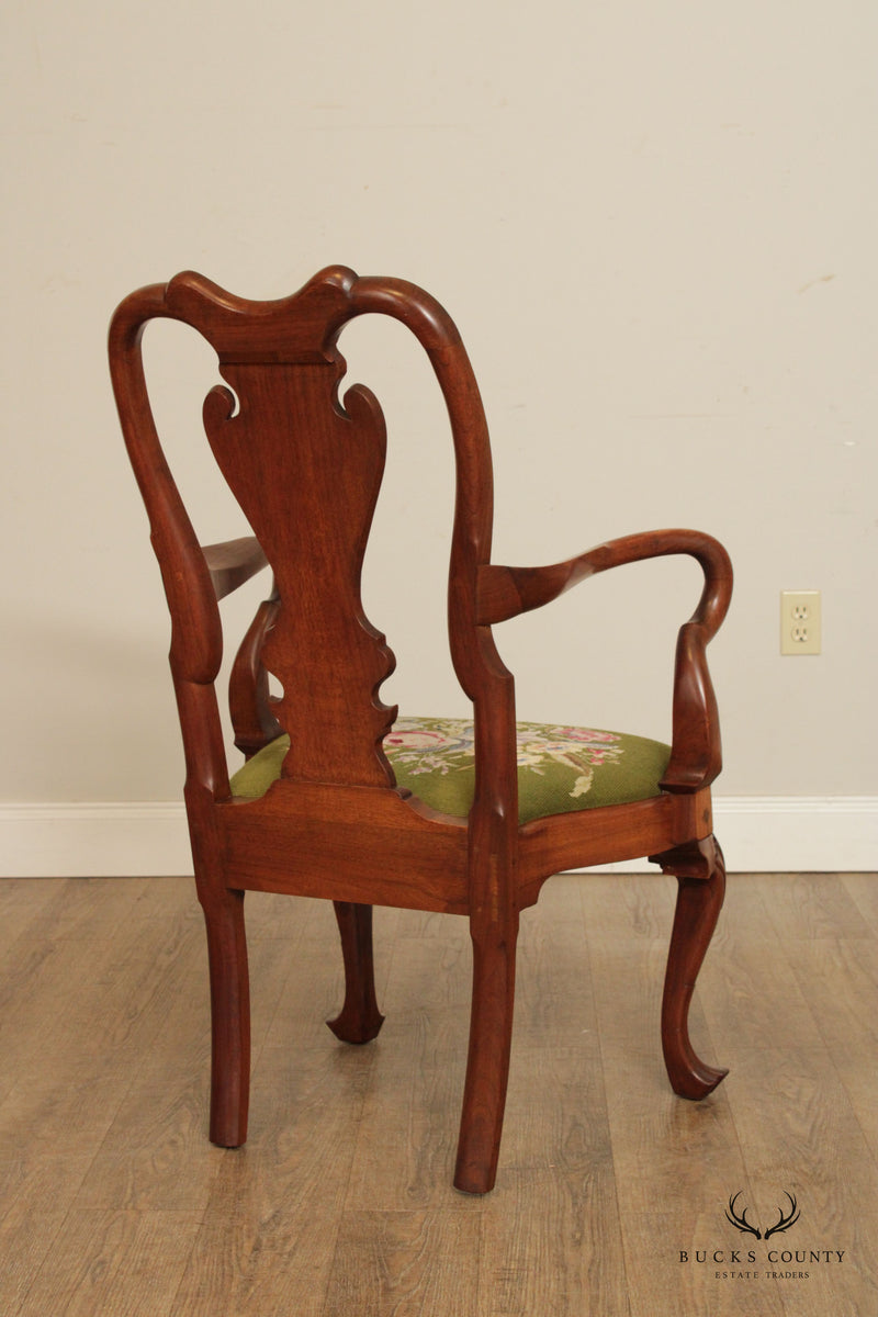 Quality Bench Made Queen Anne Style Walnut Needlepoint Arm Chair (A)