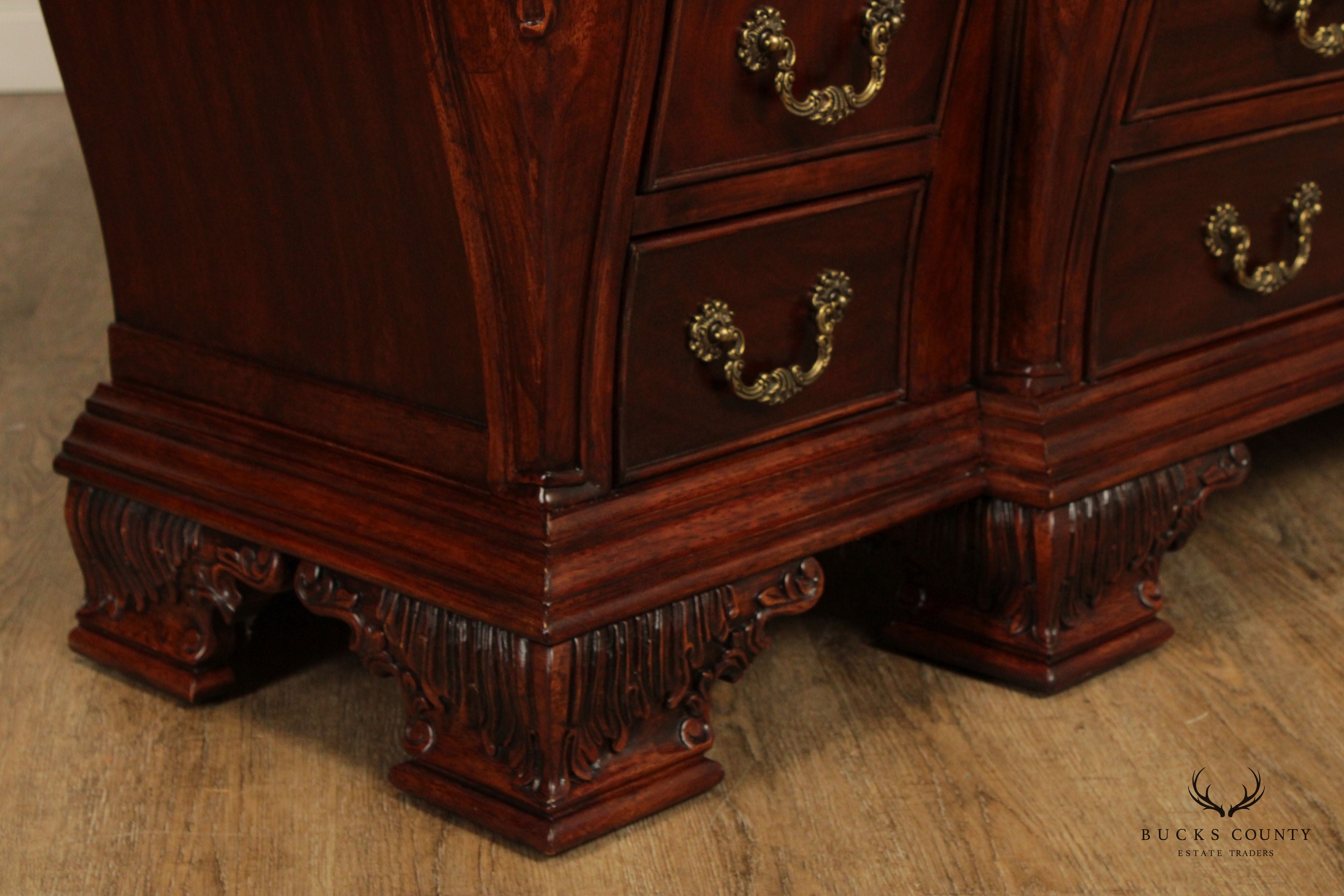 Federal Style Carved Mahogany Lighted Breakfront China Cabinet