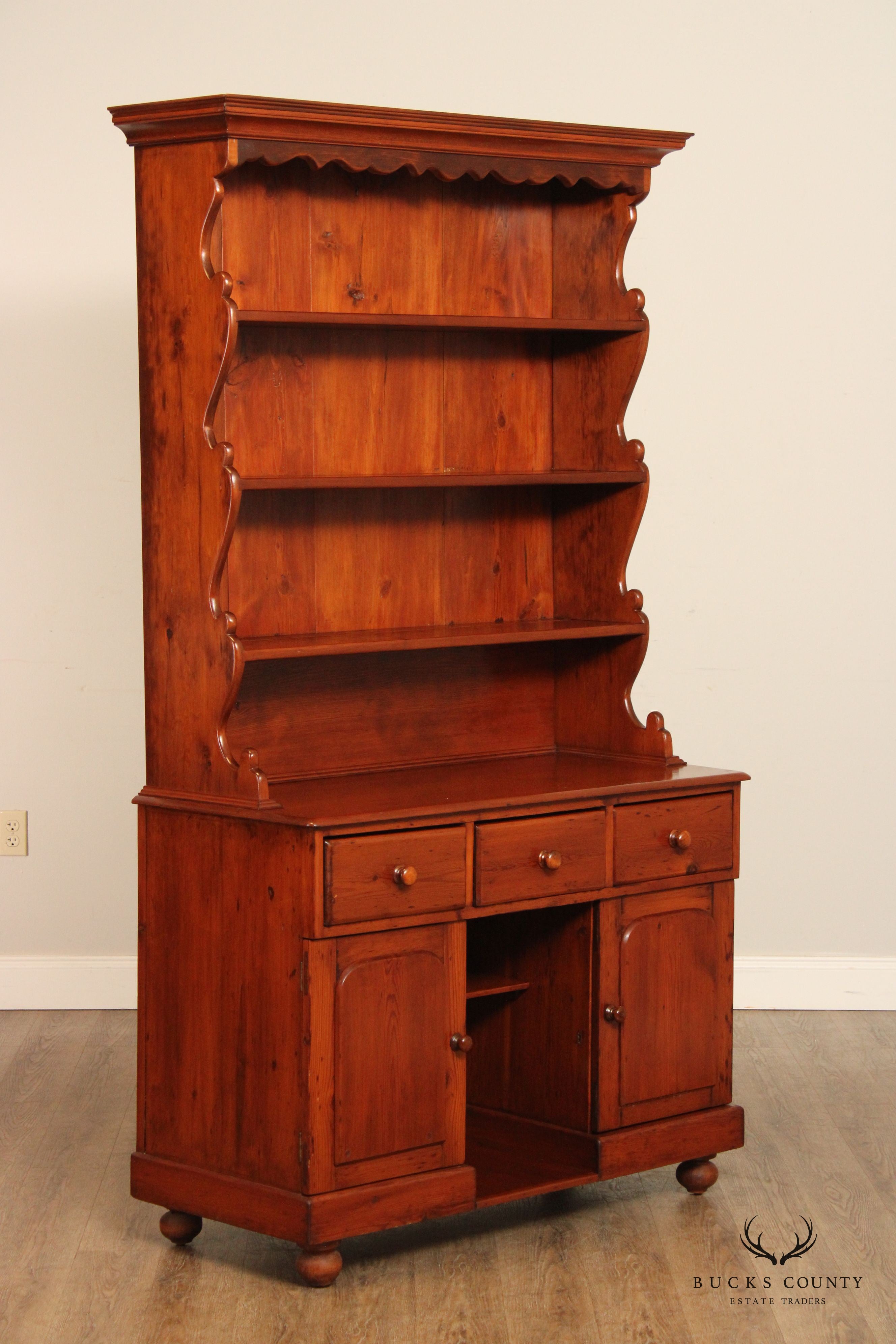 Antique 19th C. Early American Pine Cupboard Hutch