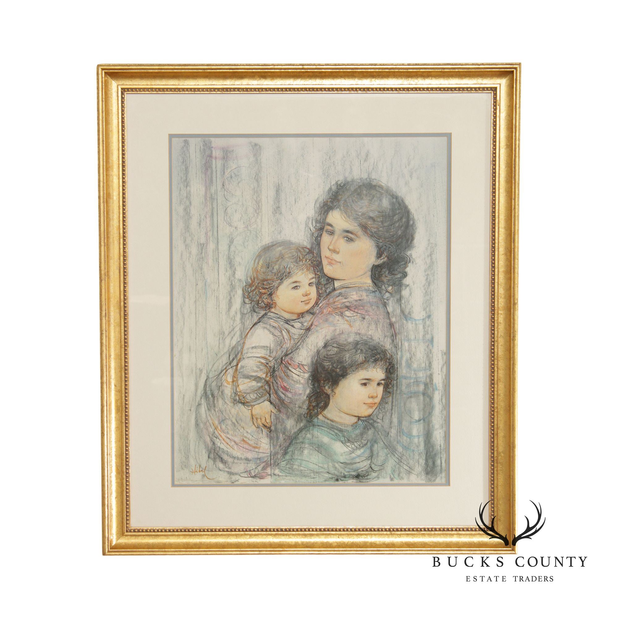 Edna Hibel Impressionist Style Mother and Children Lithograph