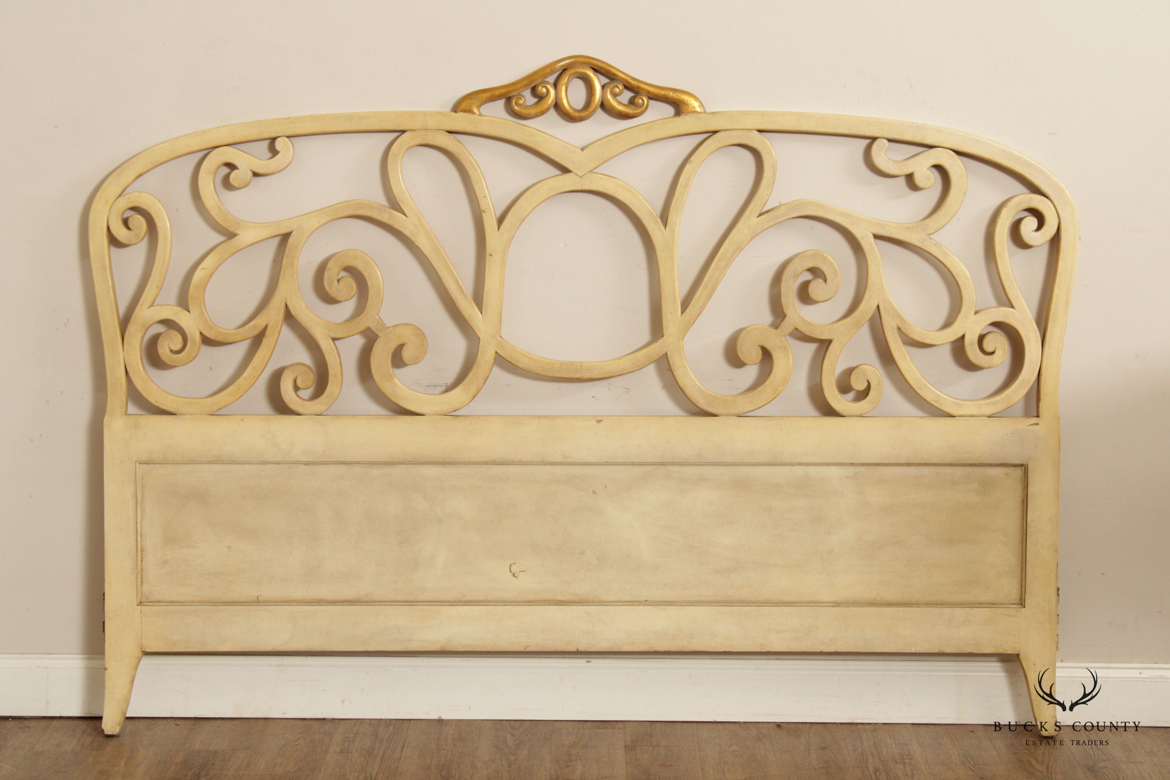 Hollywood Regency Cream Painted King Size Headboard