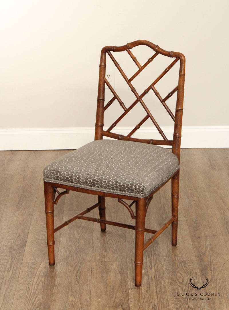 Chinese Chippendale Style Set Of Four Faux Bamboo Dining Chairs