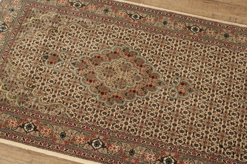 Persian Tabriz Mahi 2'8 Inch x 13'4 Inch Silk Wool Runner Rug