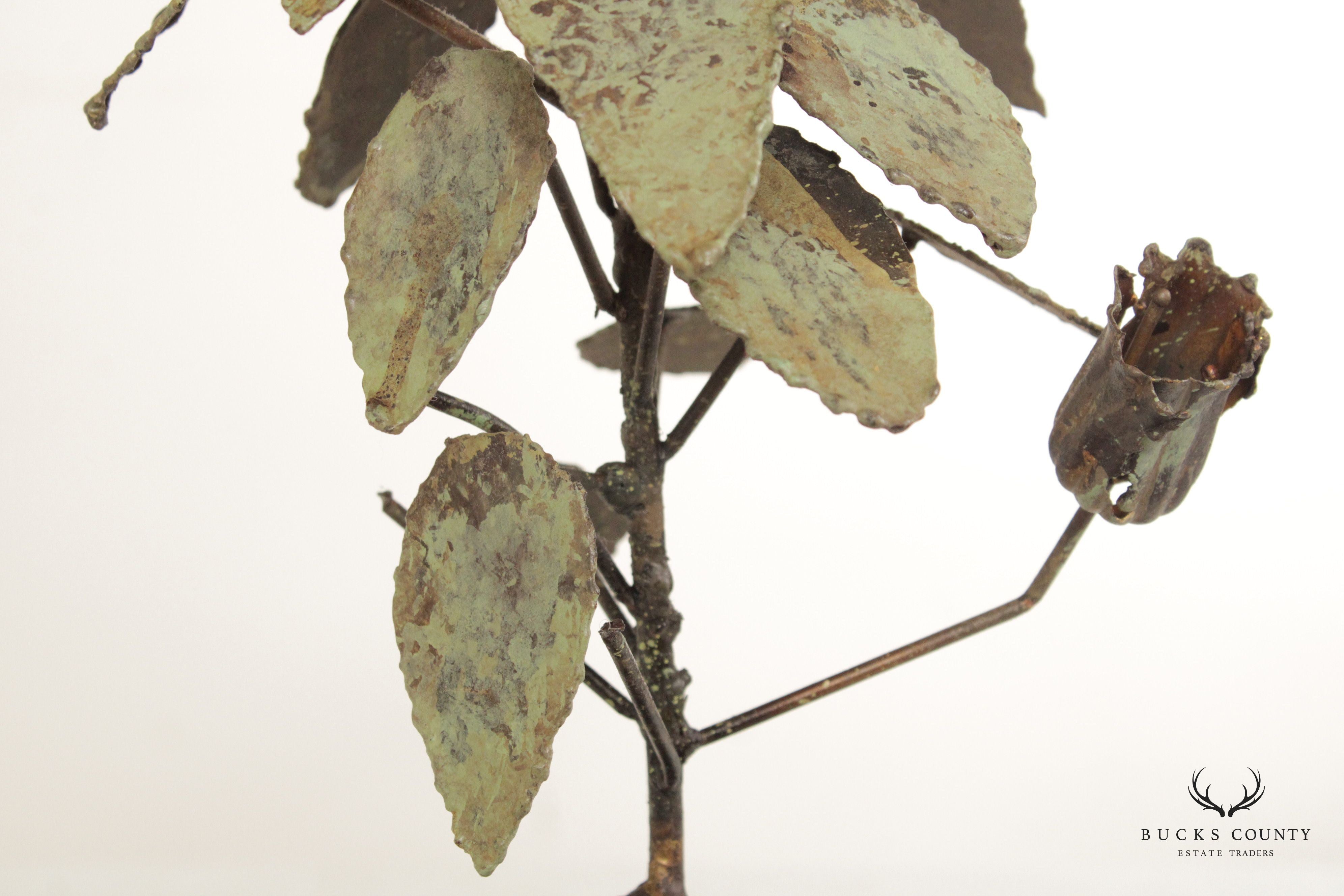 Vintage Brutalist Foliate Plant Iron Sculpture