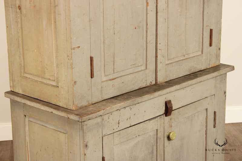 Antique Primitive Farmhouse Painted Pine Pantry Cupboard