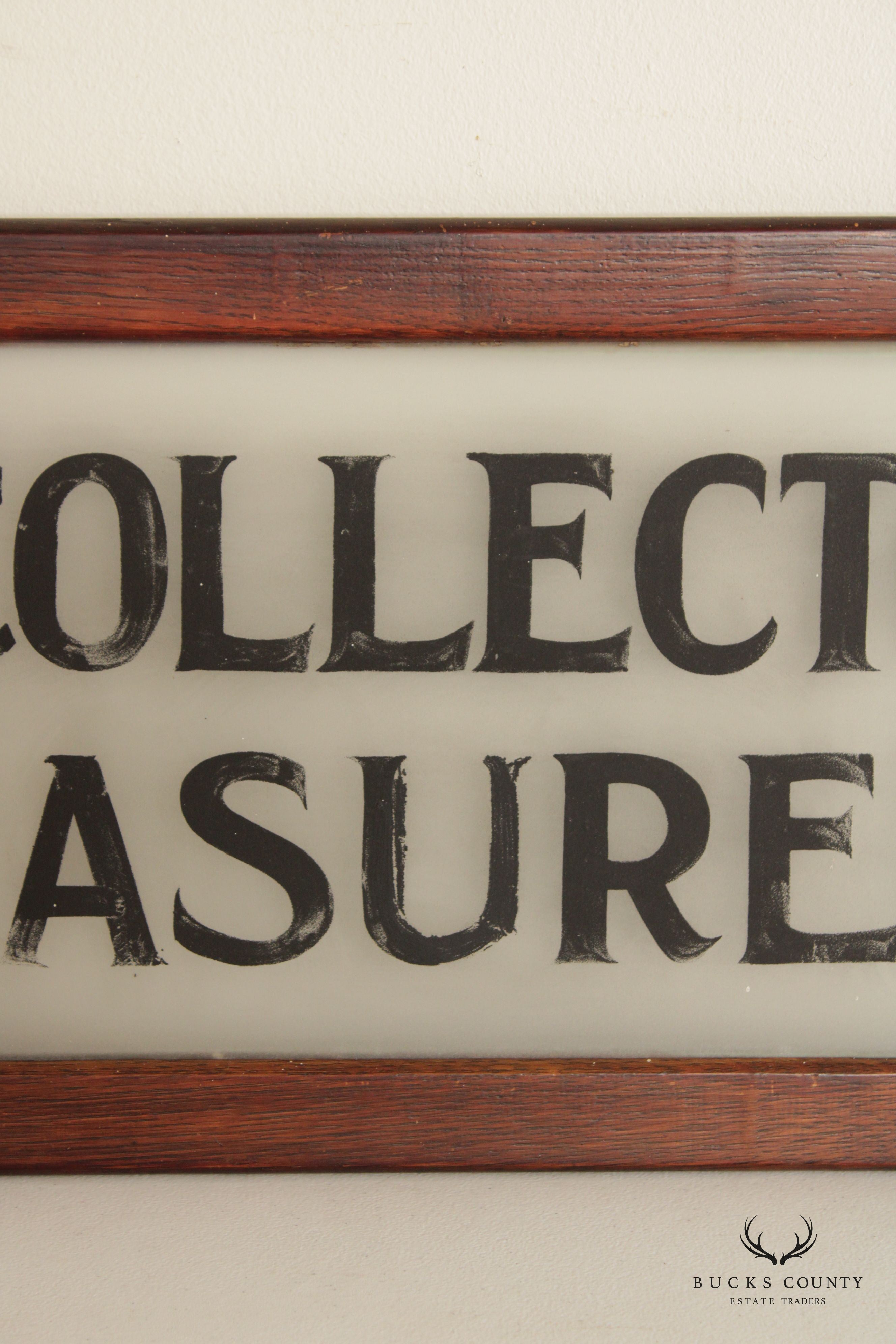 Antique Oak Framed Tax Collector Treasurer Hand Painted Sign