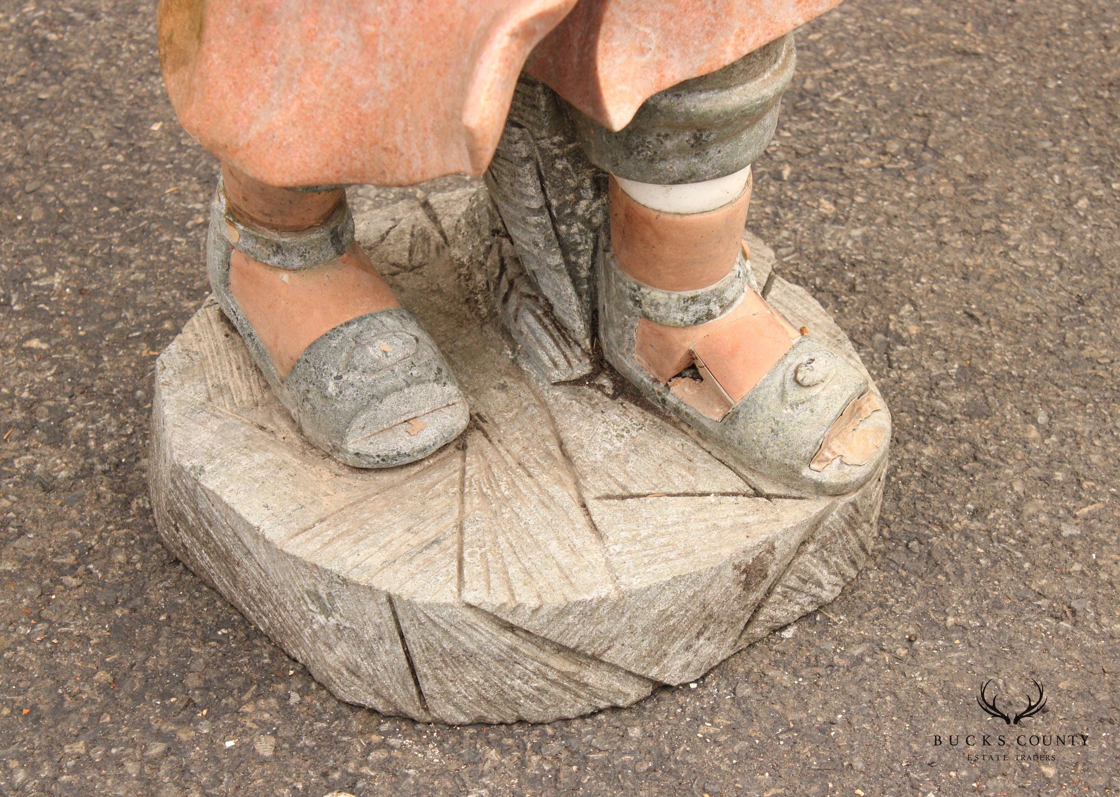 Vintage Figural Boy Marble Outdoor Garden Statue