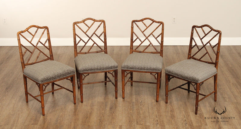 Chinese Chippendale Style Set Of Four Faux Bamboo Dining Chairs