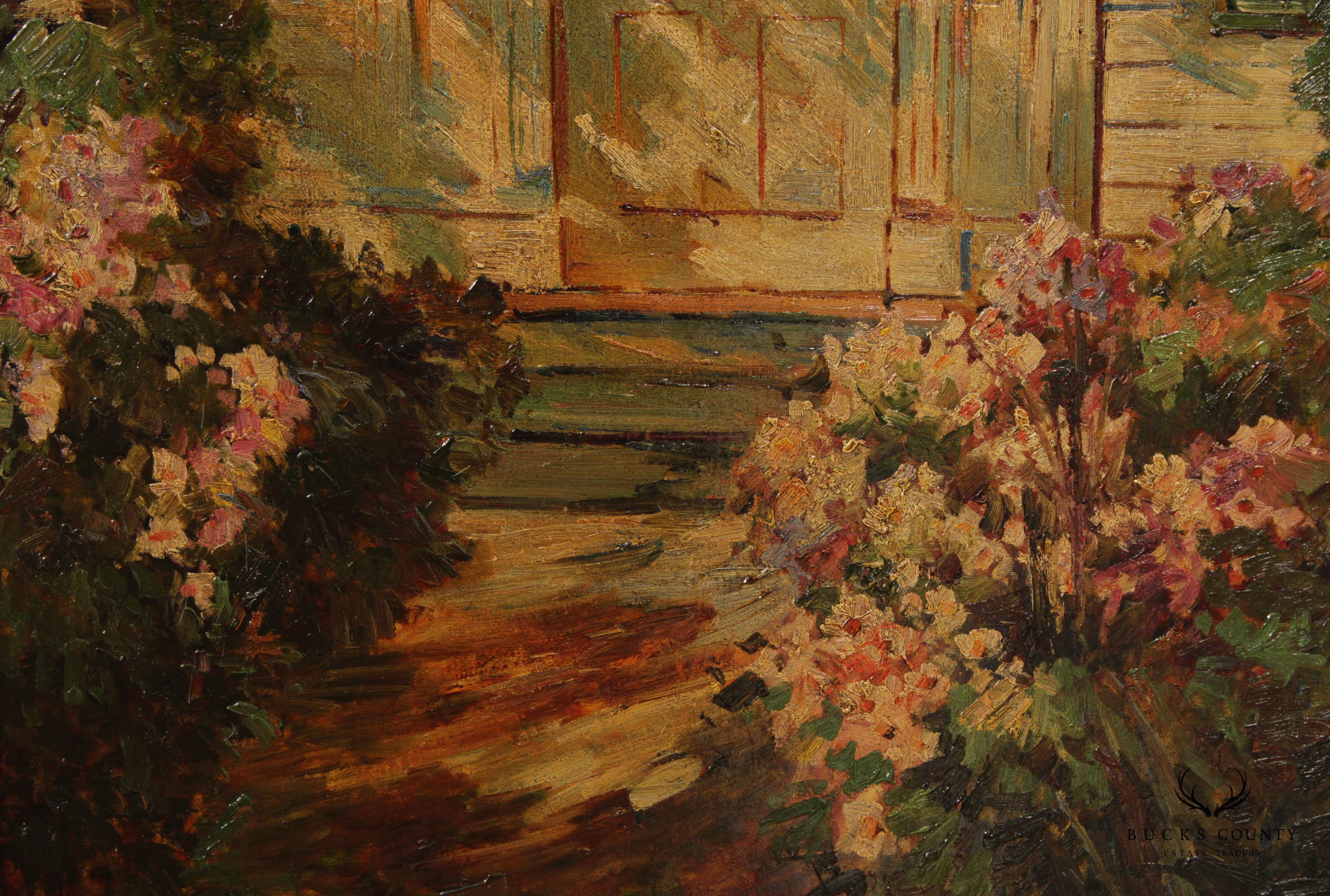 Alan Cote Cottage Floral Garden Original Oil Painting