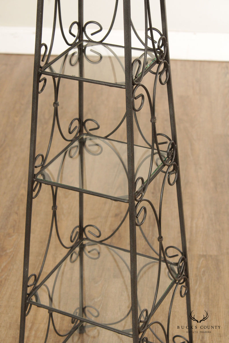 Scrolling Wrought Iron and Glass Four-Tier Etagere Stand