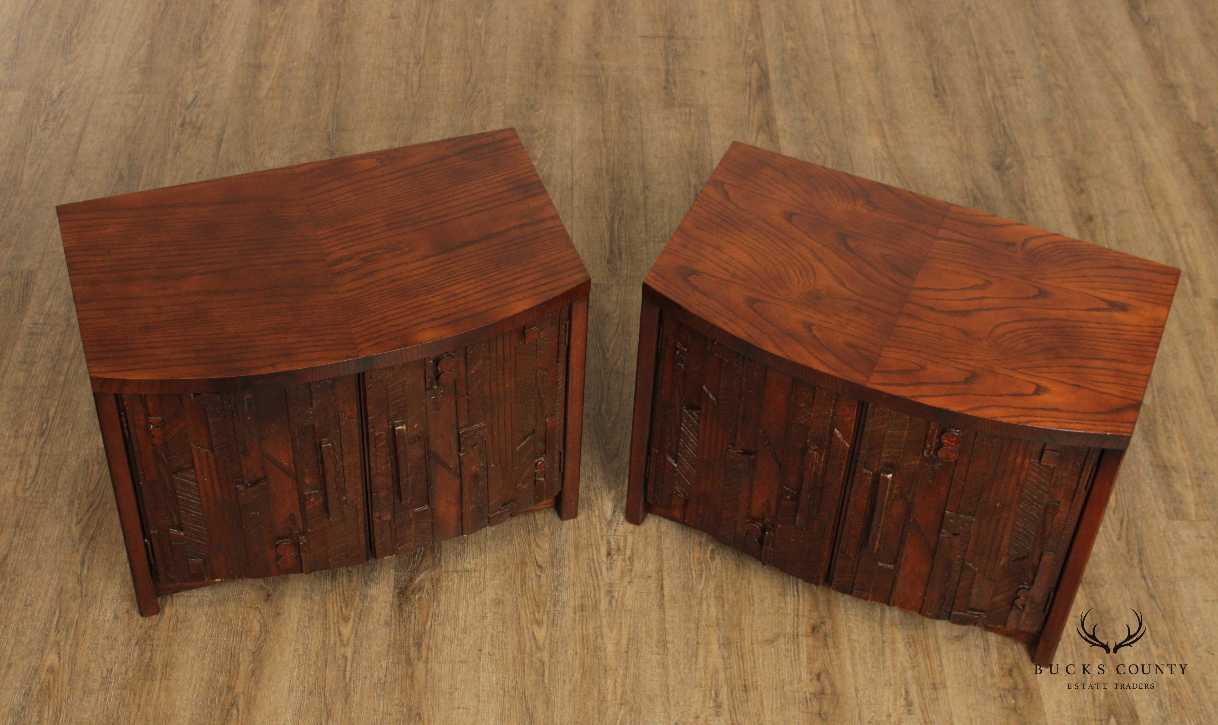 Lane Mid Century Brutalist Pair Pueblo Cabinet  Nightstands