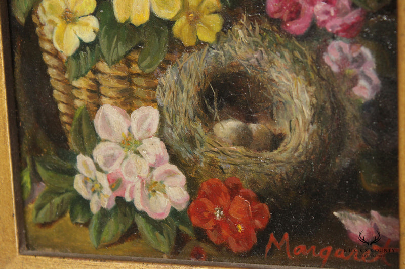 Traditional Floral Still Life Oil on Board, Signed 'Margaret'