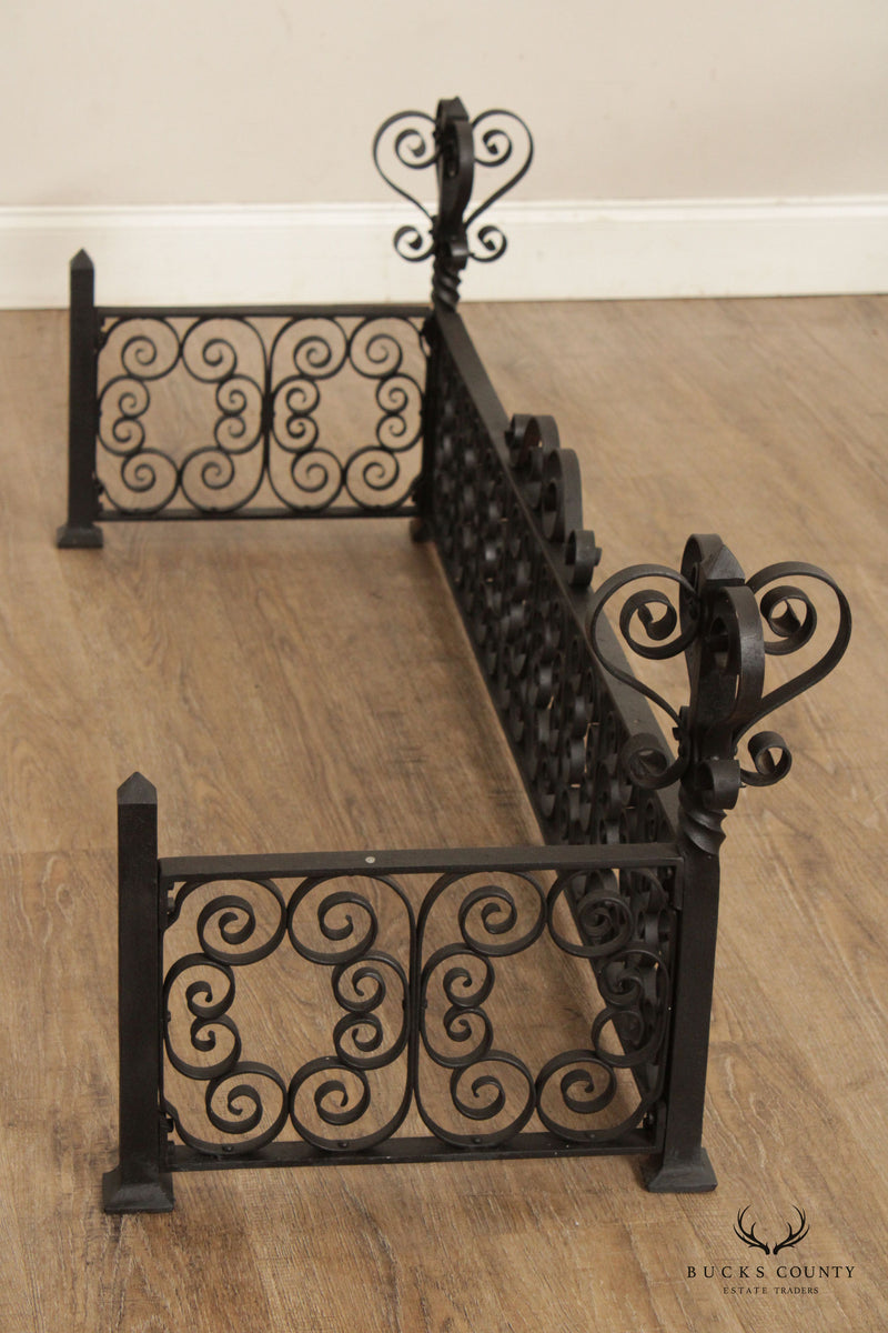 Gothic Revival Vintage Wrought Iron Fireplace Fender