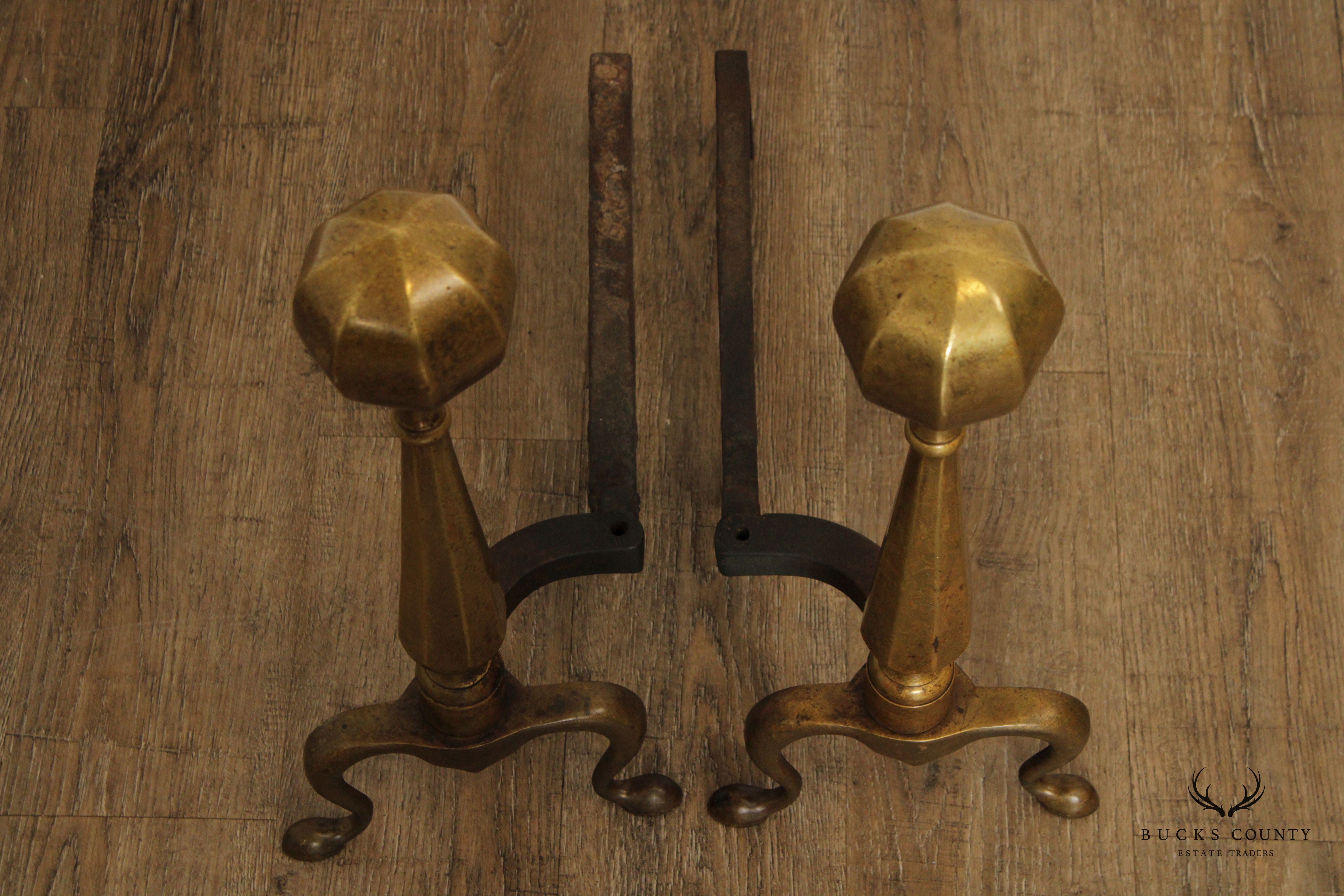 FEDERAL STYLE VINTAGE PAIR OF BRASS ANDIRONS