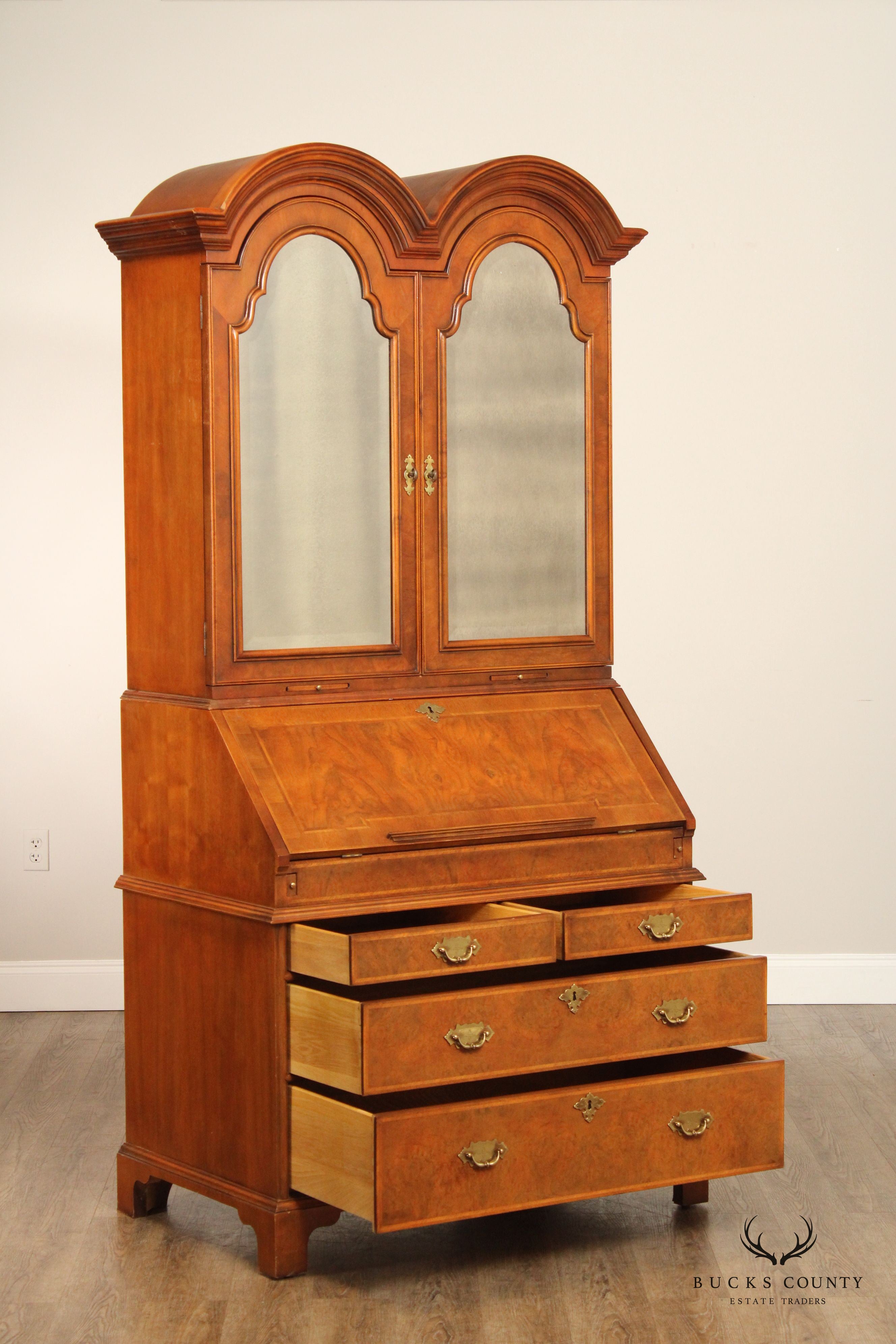 Century 'The British National Trust Collection'  Double Bonnet Walnut Secretary Desk