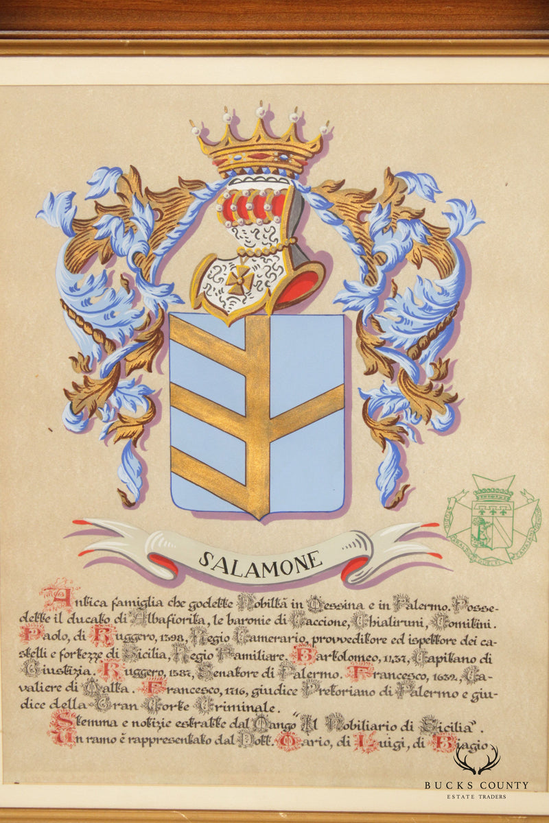 Italian Coat of Arts 'Salamone' Family Crest, Custom Framed