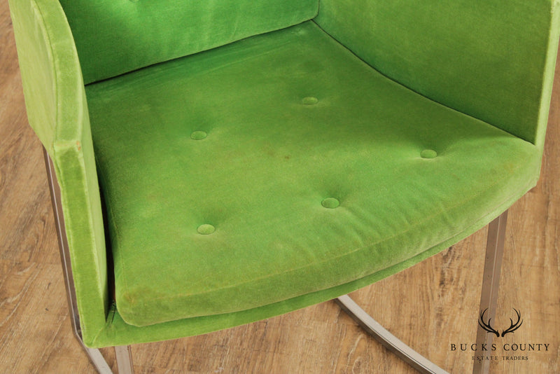 Mid Century Modern Chrome & Green Velvet Armchair