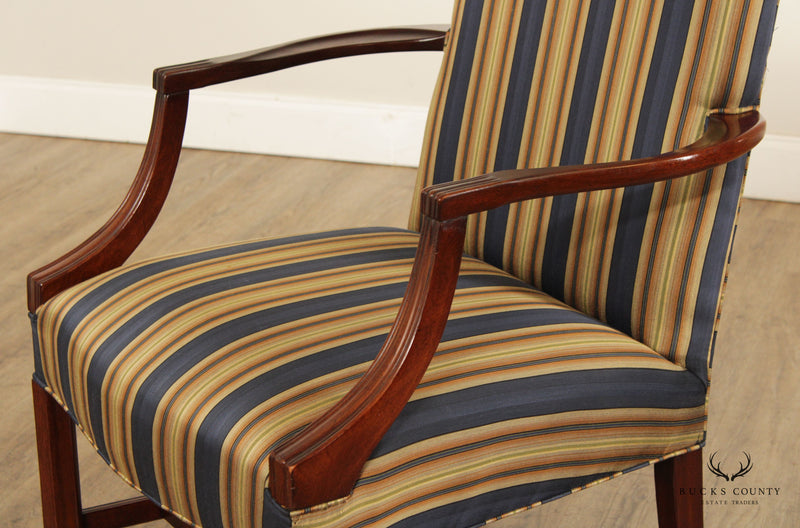 Chippendale Style Mahogany Custom Upholstered Library Arm Chair