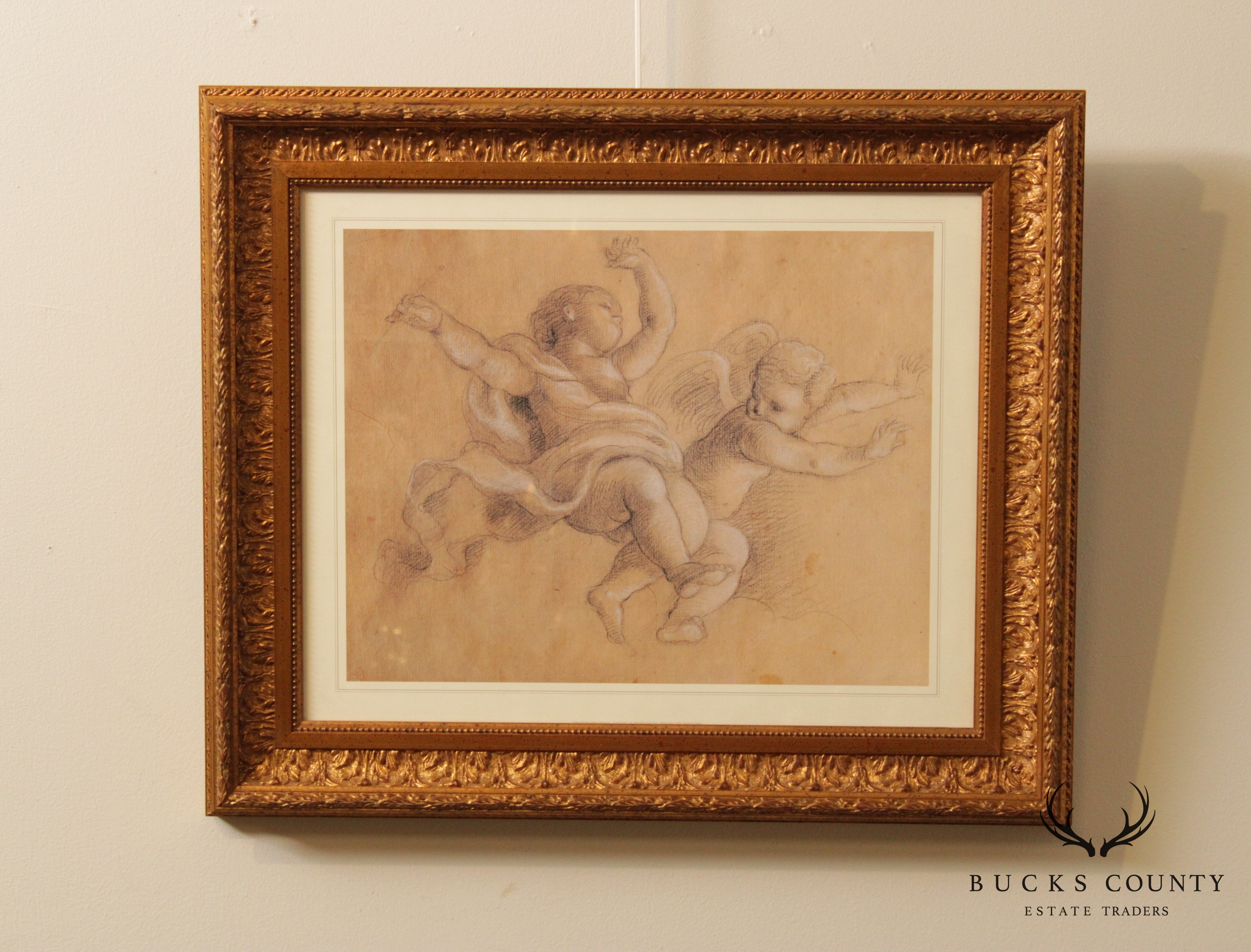 Gilt Frame Fine Art Print of Floating Cherubs