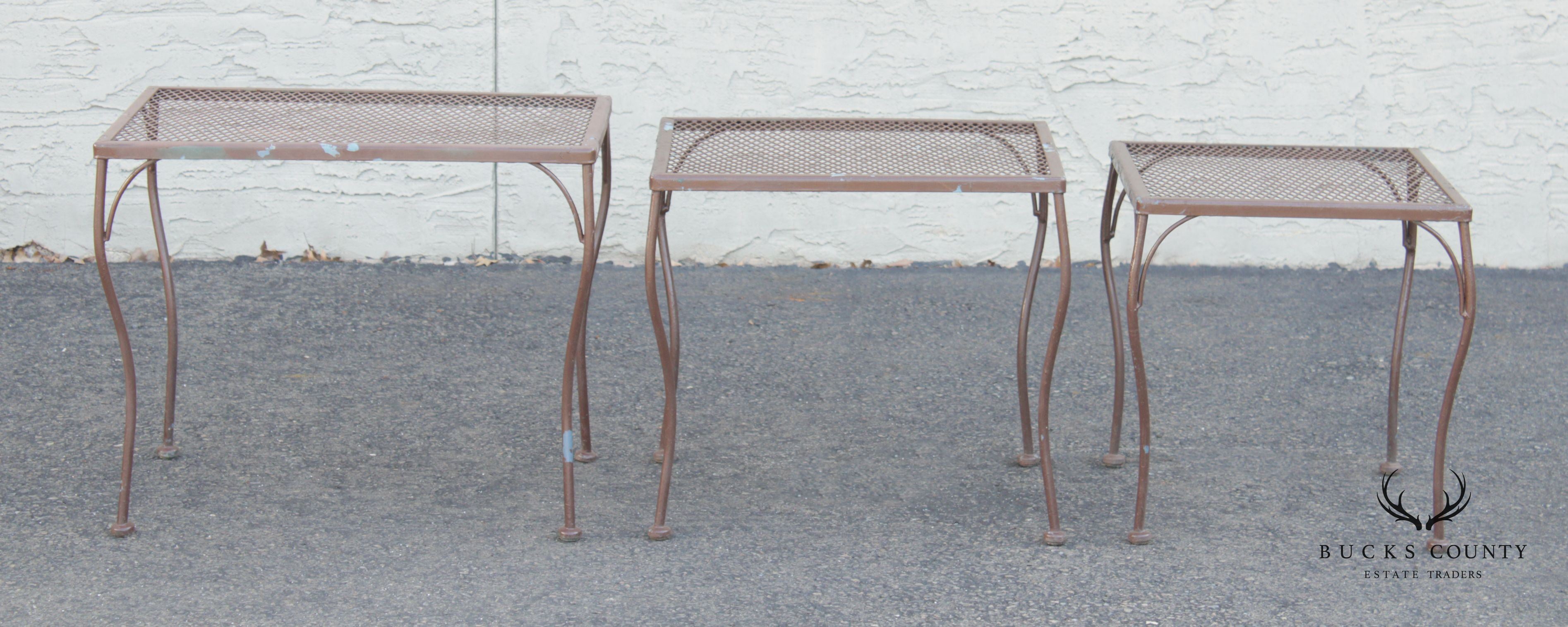 Vintage Mid Century Wrought Iron Set Garden Nesting Tables