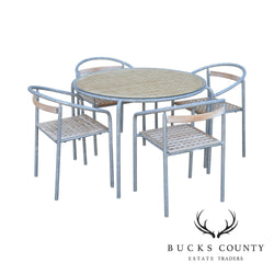 Soho Contract Group Teak and Galvanized Steel Round Patio Table + 4 Chairs Dining Set (B)