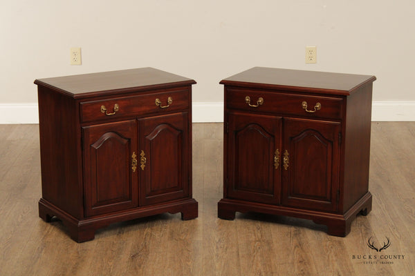 Henkel Harris Chippendale Style Pair of Mahogany Nightstand Cabinets