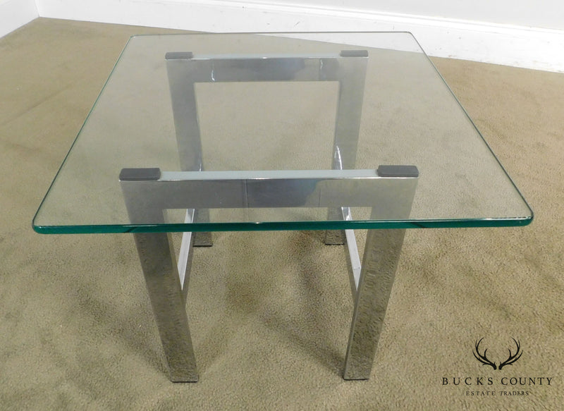 Mid-Century Modern Pair Chrome and Glass Side Tables