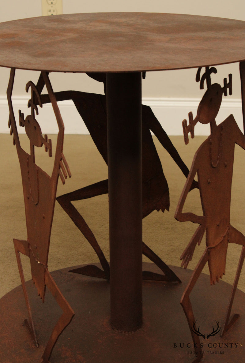 Studio Crafted Rusted Steel Round Garden Table, Dancing Figures