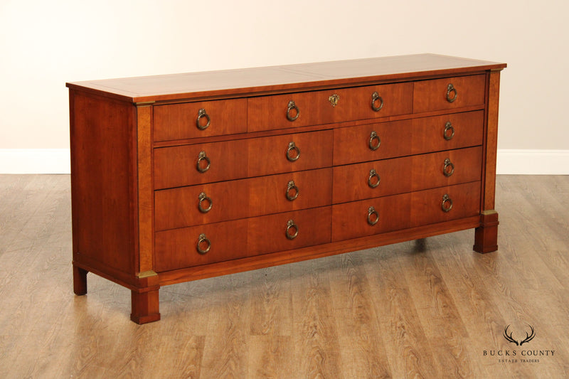 Baker French Empire Neoclassical Style Cherry Long Chest of Drawers