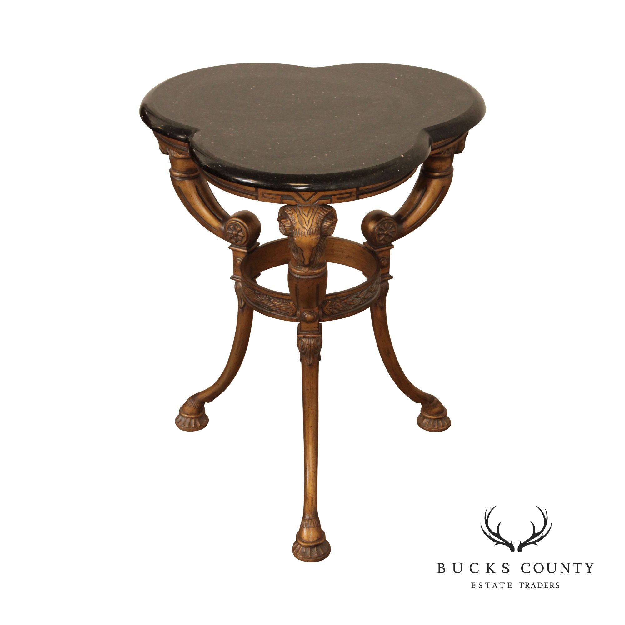 Neoclassical Revival Style Rams' Head Granite Top Occasional Table