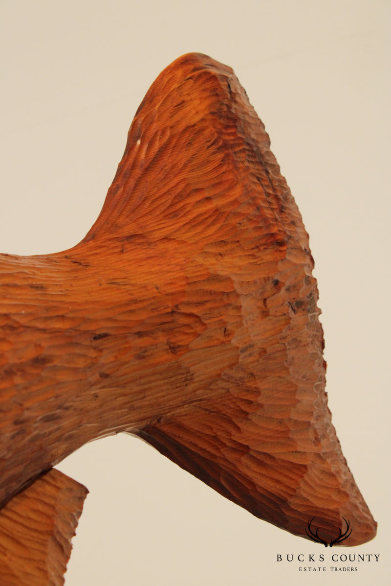 Vintage Rustic Wood Carved Salmon