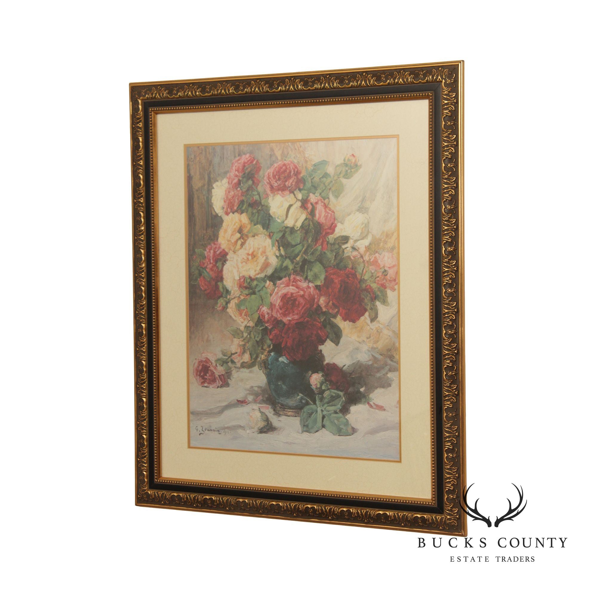 Rose Floral Still Life Lithograph Print After Georges Jeannin