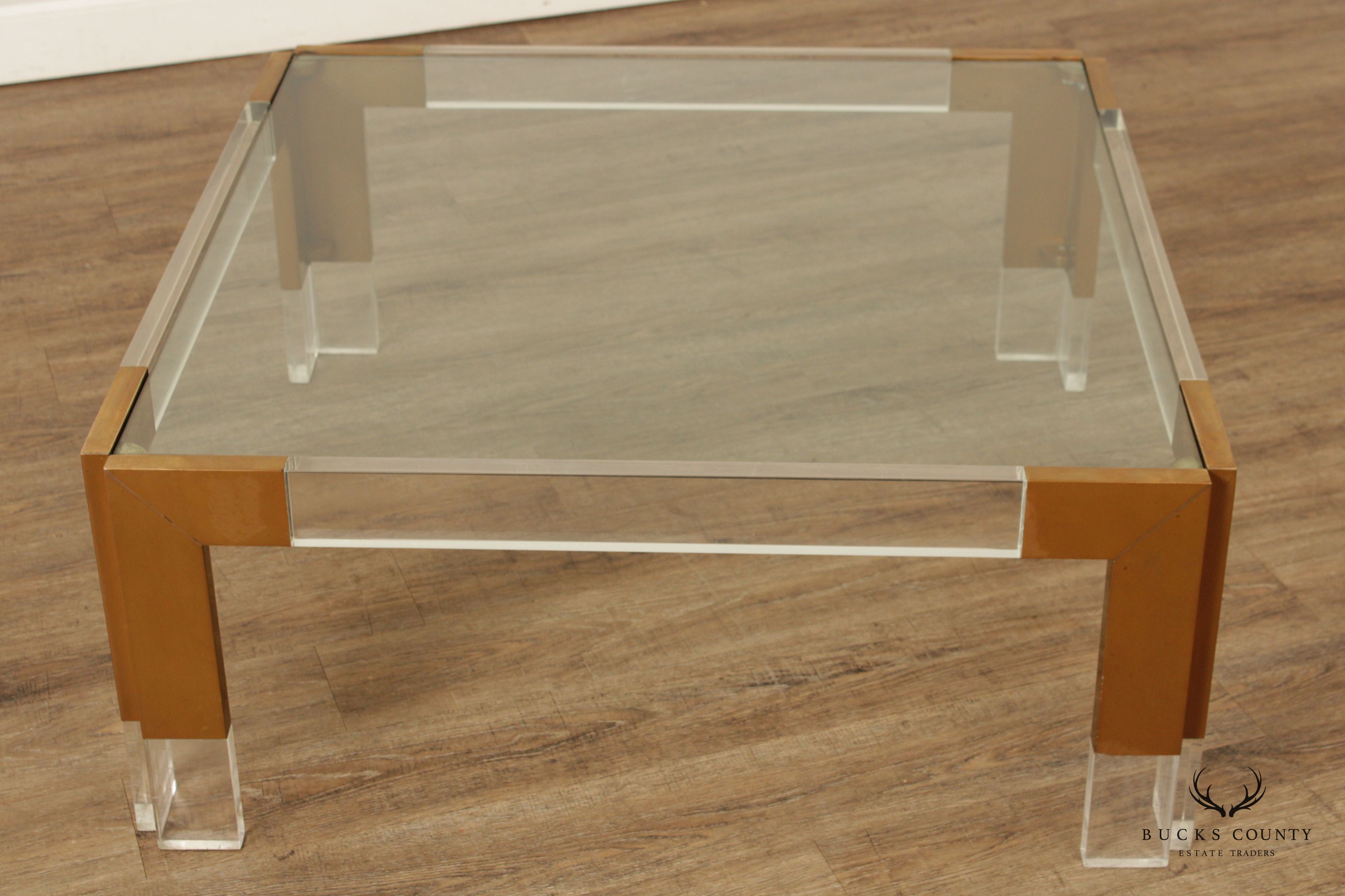 Contemporary Style Square Glass Lucite Square Coffee Table