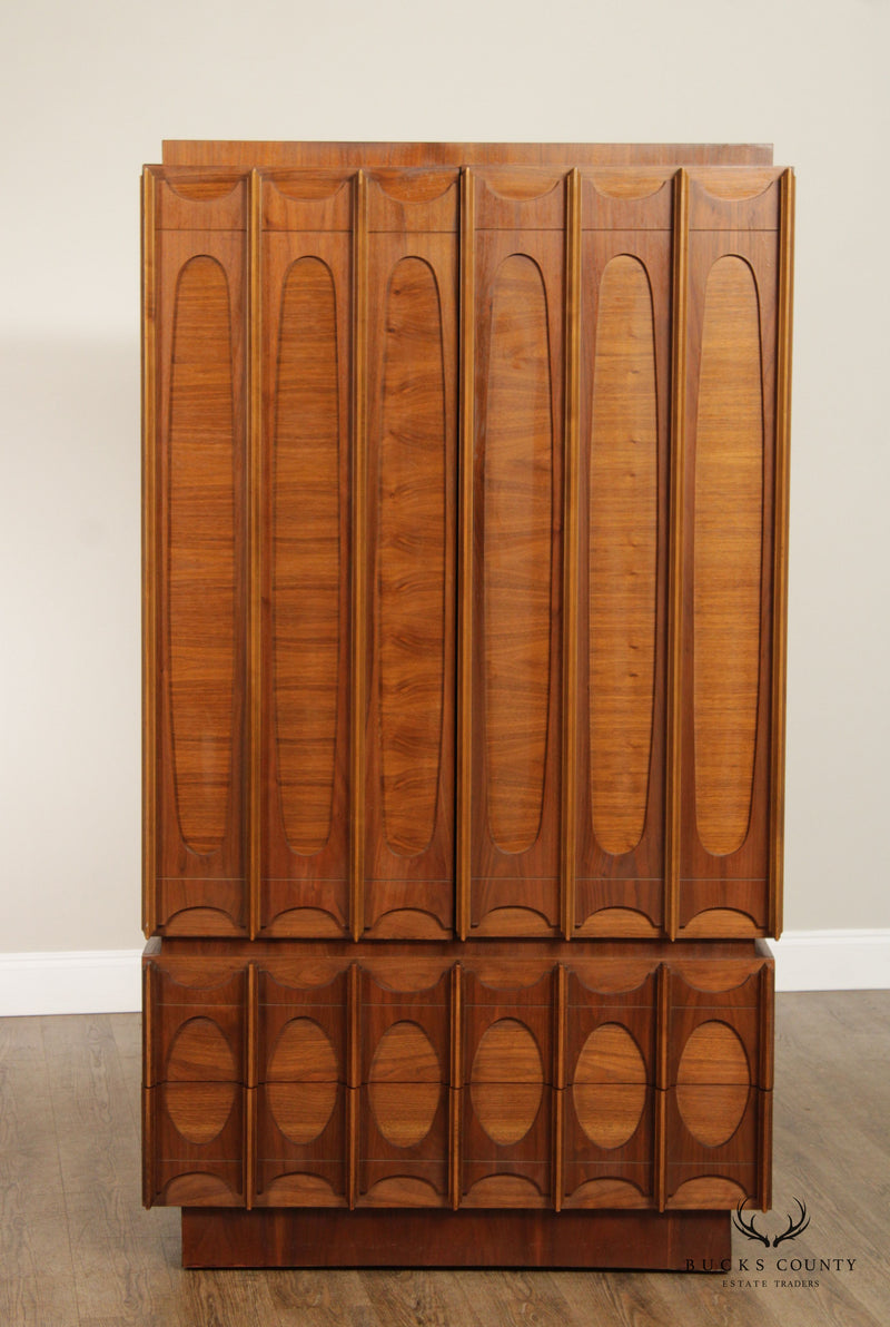 Tobago Mid Century Modern Brutalist Sculpted Walnut Armoire