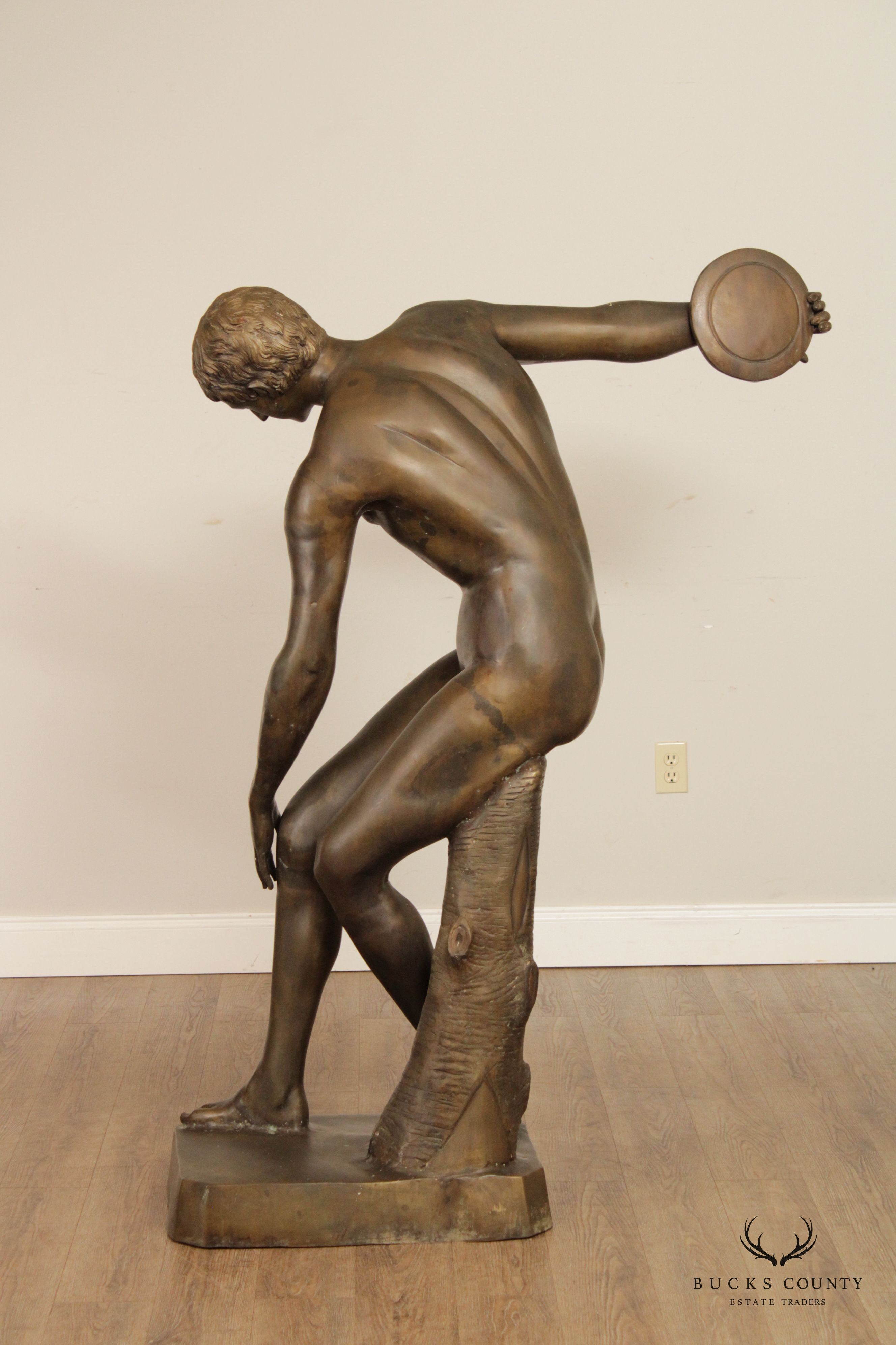 20th C. Classical Greek 'Discobolus' Life-Size Bronze Statue