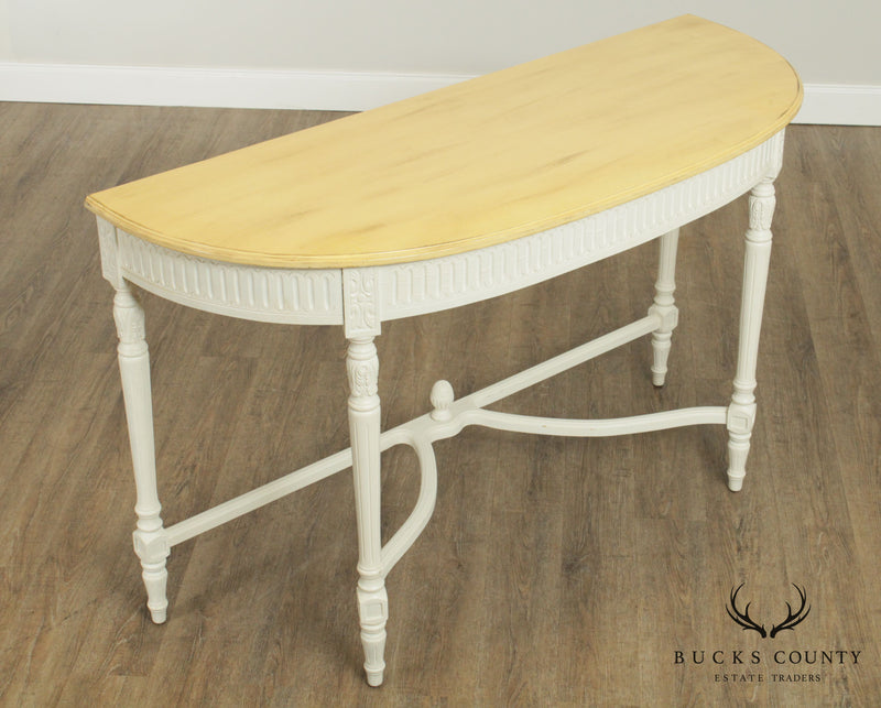 French Louis XVI Style Painted Demilune Console Table (B)