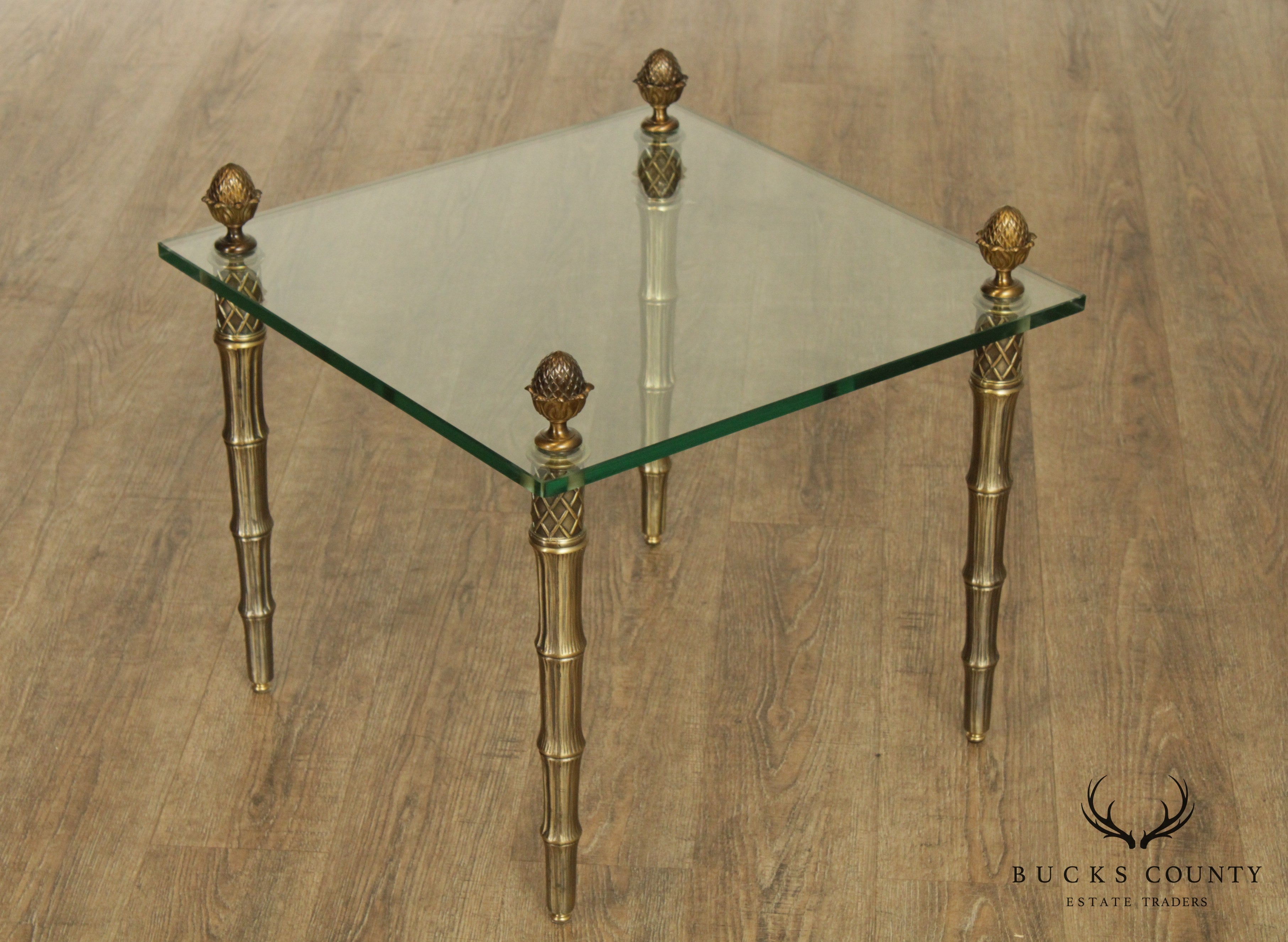 Vintage French Directoire Style Square Brass & Glass Side Table